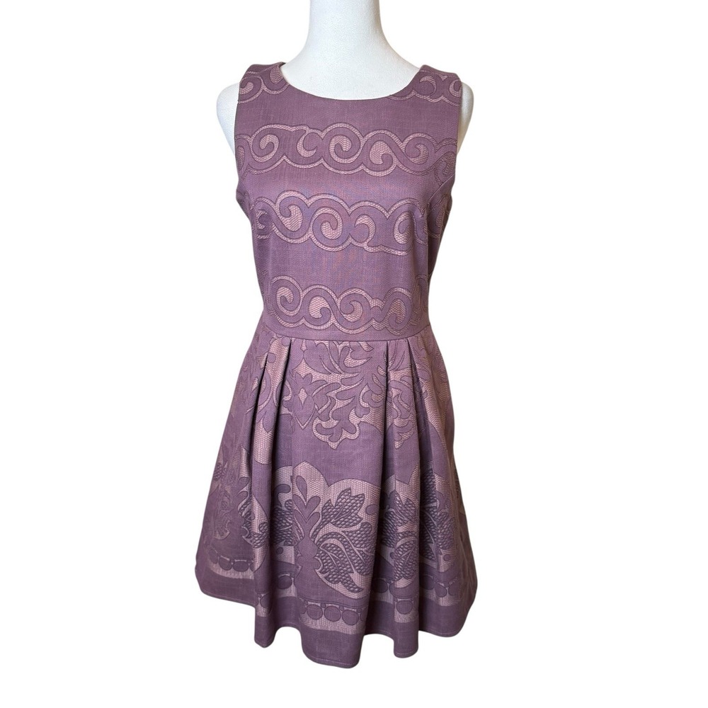 Altar'd State Purple Fit and Flare Dress Medium Lace Print Party Cocktail Easter